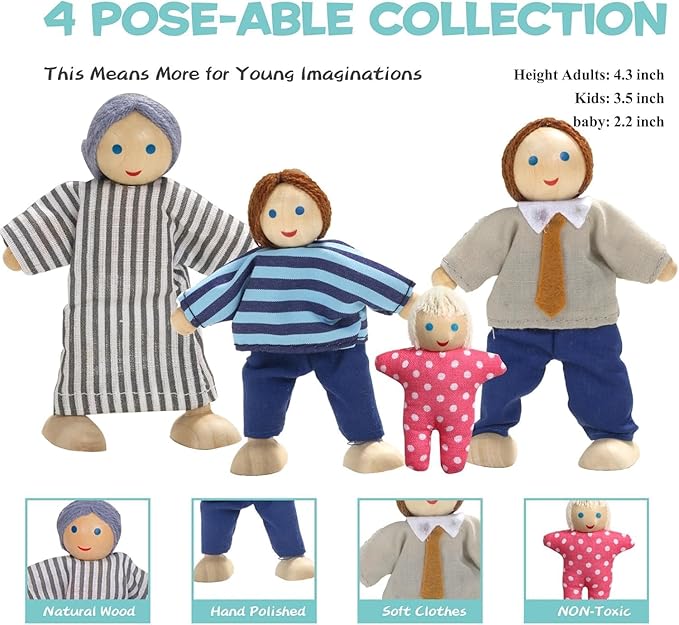 Wood and Plastic Blue Dollhouse Accessories, Pretend Play Furniture Toys Christmas Birthday Gift